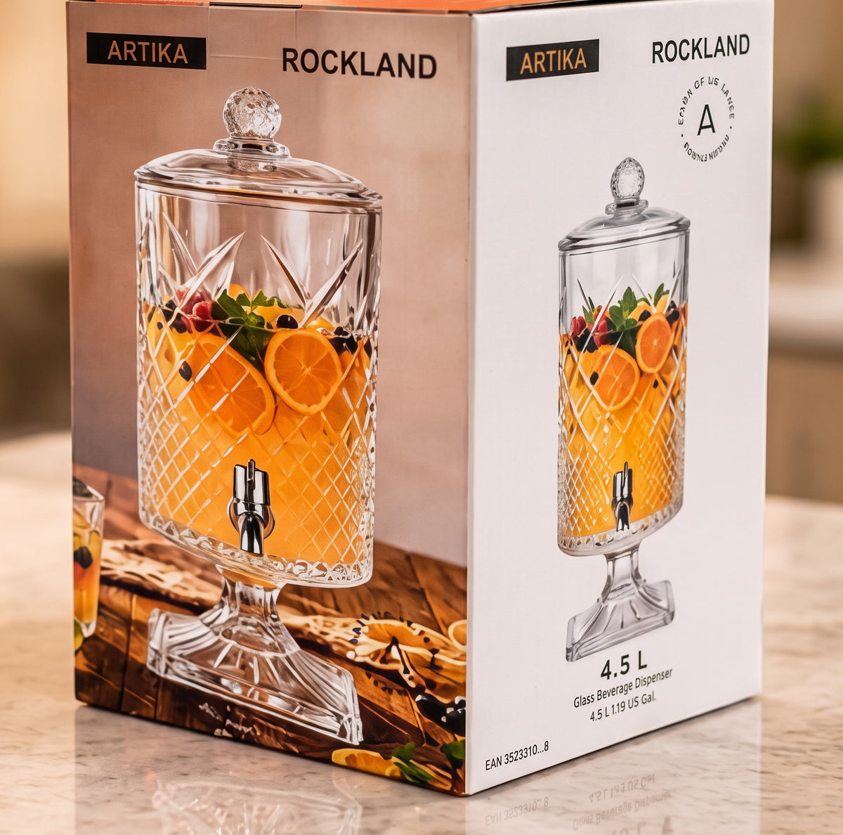 Artika Rockland 4.5L glass beverage dispenser box packaging