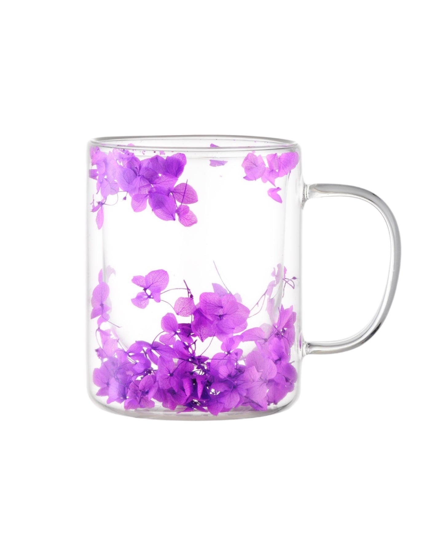 IKIDO 8.35 oz Double Wall Insulated Glass Coffee Mug with Handle & Flower - 1piece