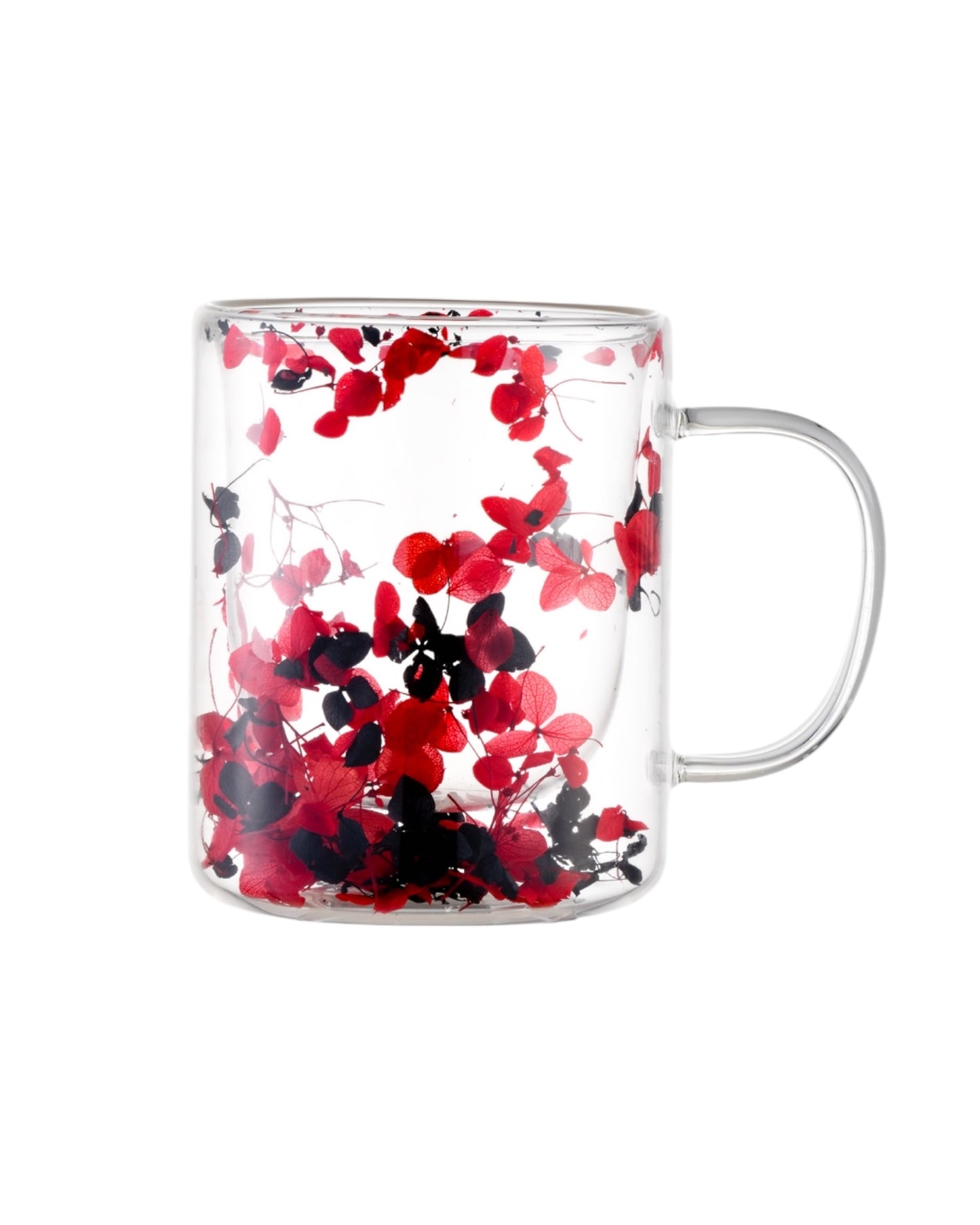 IKIDO 8.35 oz Double Wall Insulated Glass Coffee Mug with Handle & Flower - 1piece