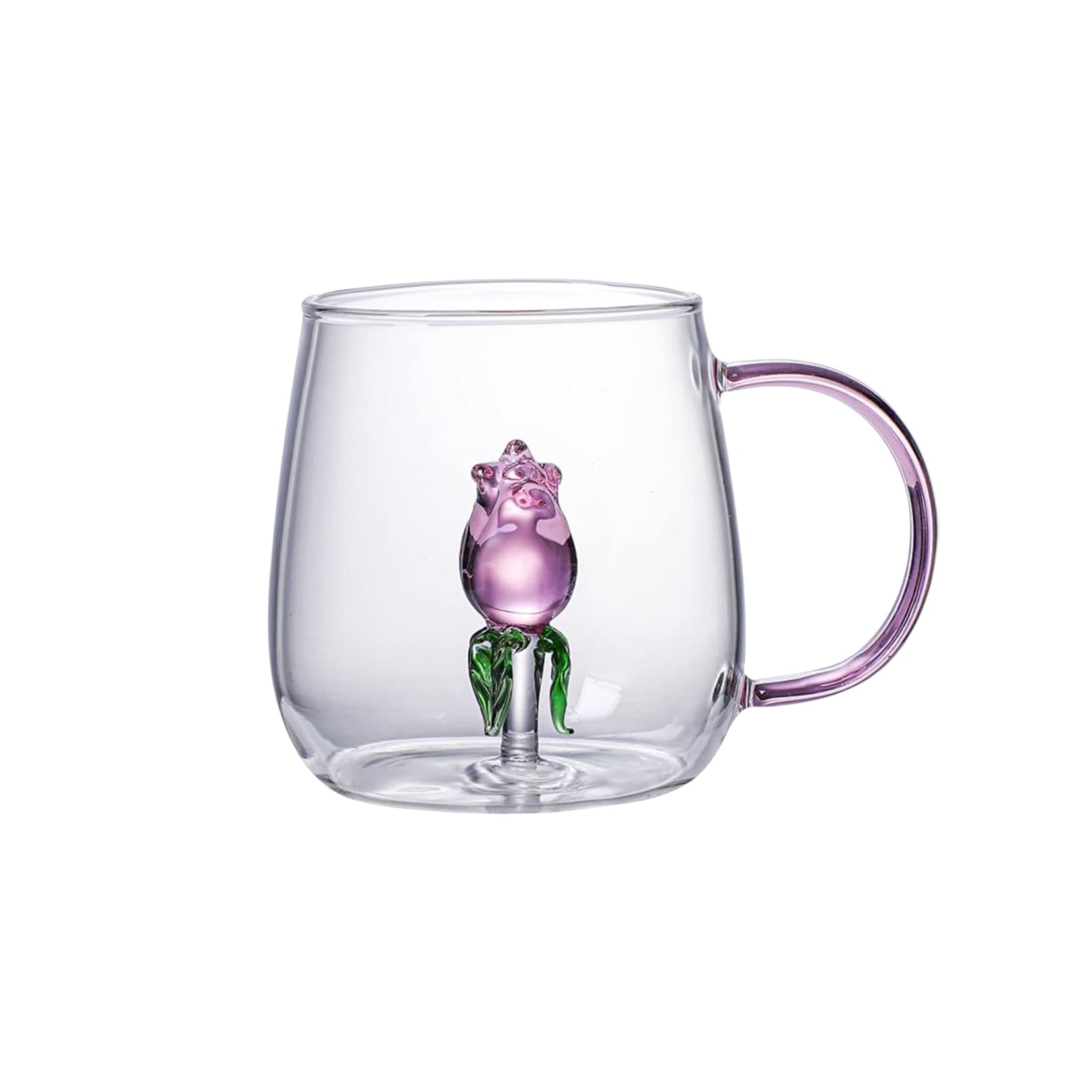 Clear Glass Mug with 3D Rose Flower Design 13.5 oz – Heat Resistant Tea & Coffee Cup - 1Piece