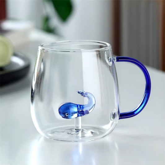 Clear Glass Mug with 3D Blue Whale Design 13.5 oz – Heat Resistant Tea & Coffee Cup - 1Piece