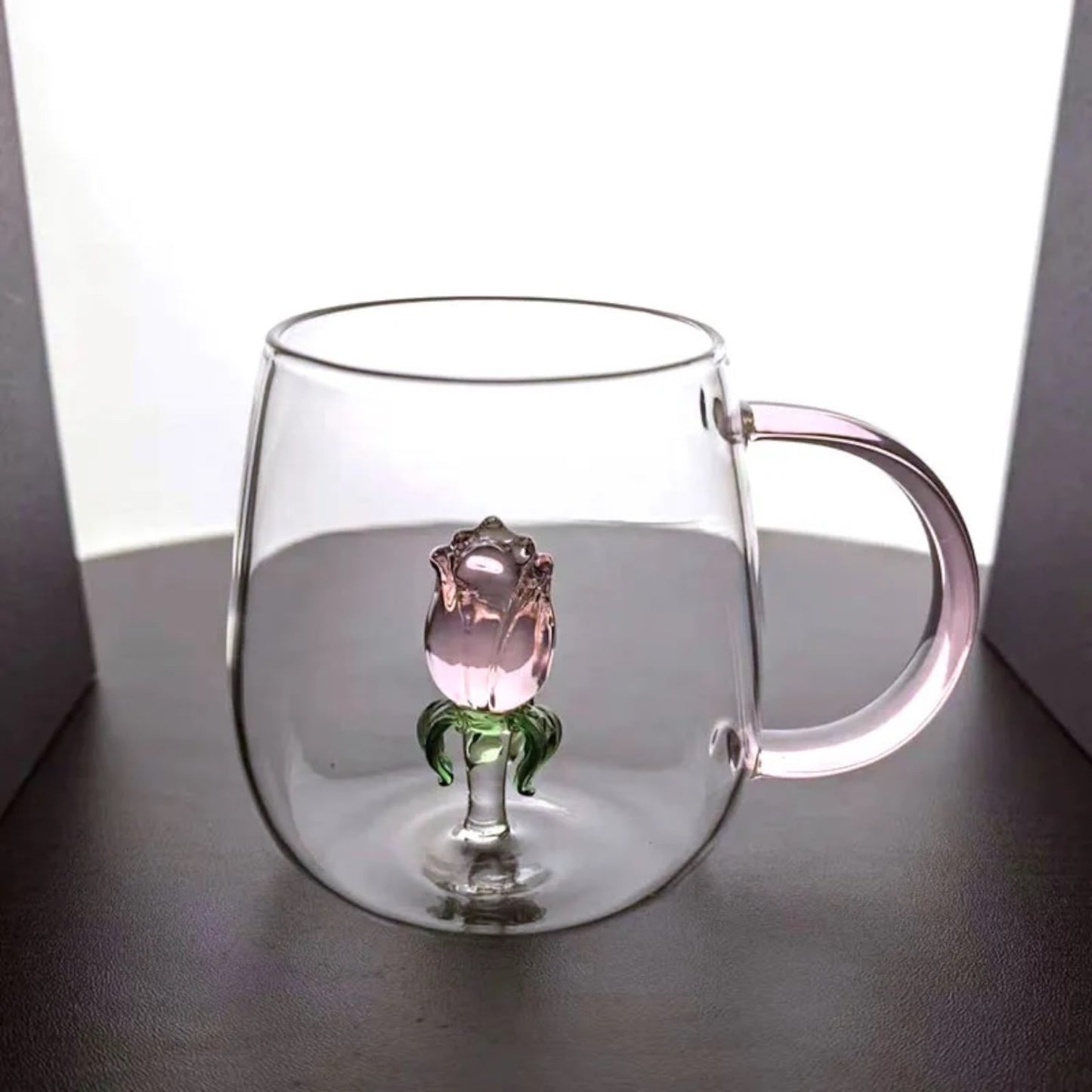 Clear Glass Mug with 3D Rose Flower Design 13.5 oz – Heat Resistant Tea & Coffee Cup - 1Piece