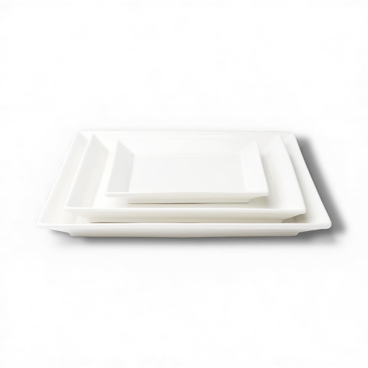 Square Wide Rim Porcelain Plates 6”, 8.5”, 10” - Palm Foundation - 12 Pieces