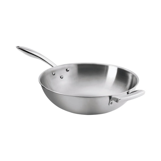 Thermalloy Natural Finish Tri-Ply Wok 9QT - 14” Professional Stainless Steel Wok Pan