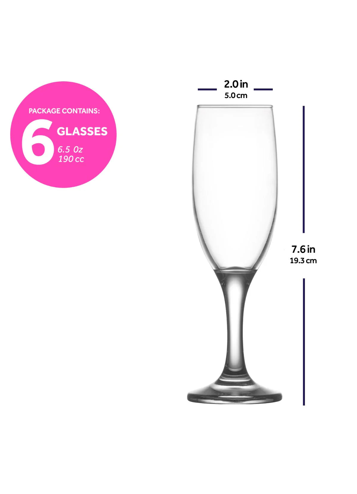 LAV MISKET 6.5 oz Champagne Flutes - 6 /Case