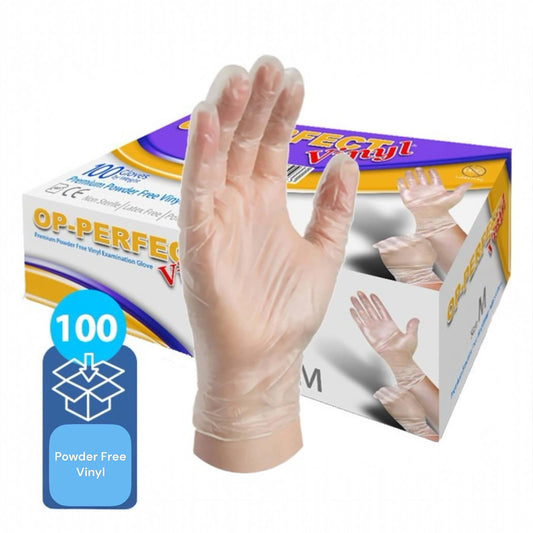 OP-PERFECT Transparent Powder Free Vinyl Gloves - 100 pcs