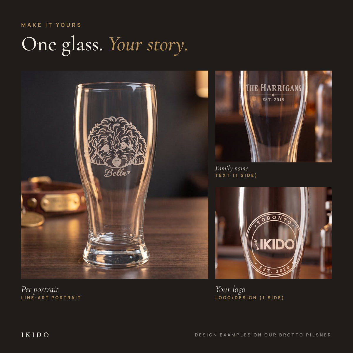 Personalized Engraved Pilsner Beer Glass, personalization examples