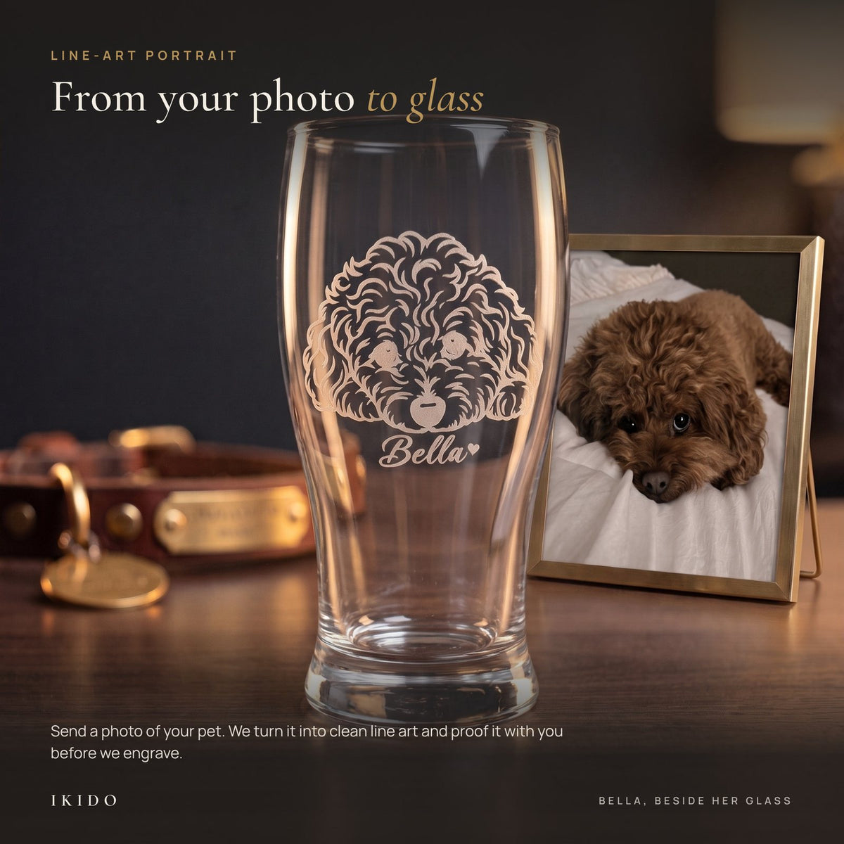 Personalized Engraved Pilsner Beer Glass, photo to line-art portrait