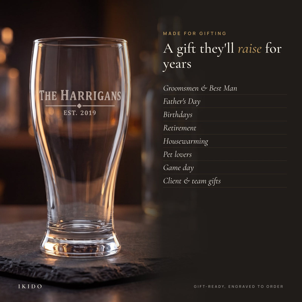Personalized Engraved Pilsner Beer Glass, gift occasions