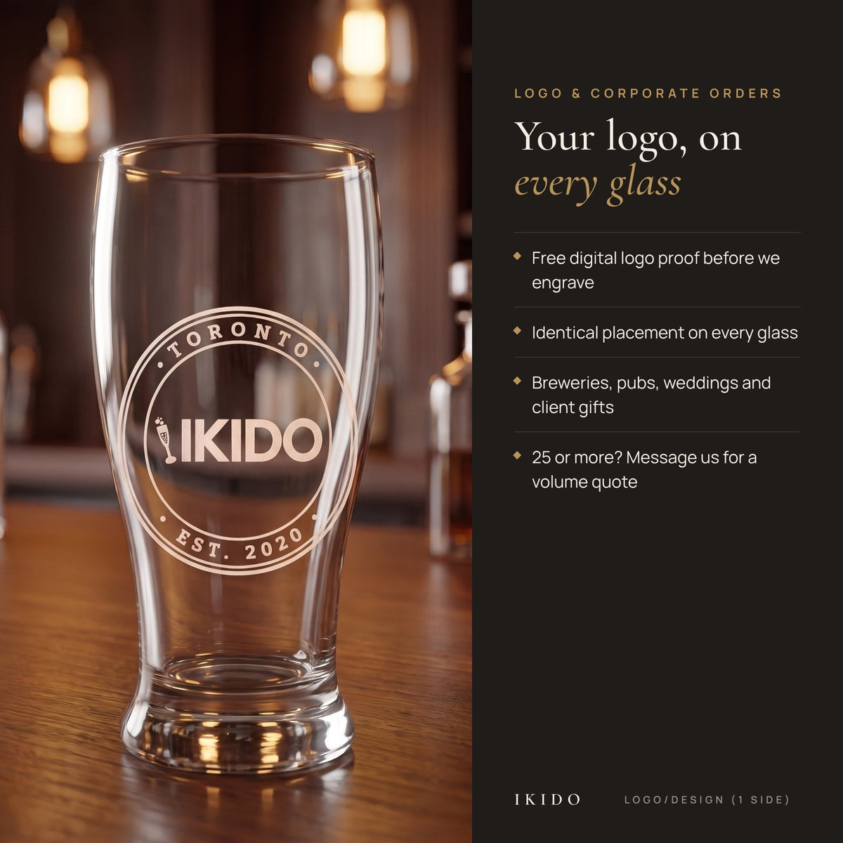 Personalized Engraved Pilsner Beer Glass, logo and corporate engraving