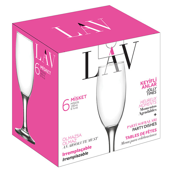 LAV MISKET 6.5 oz Champagne Flutes - 6 /Case