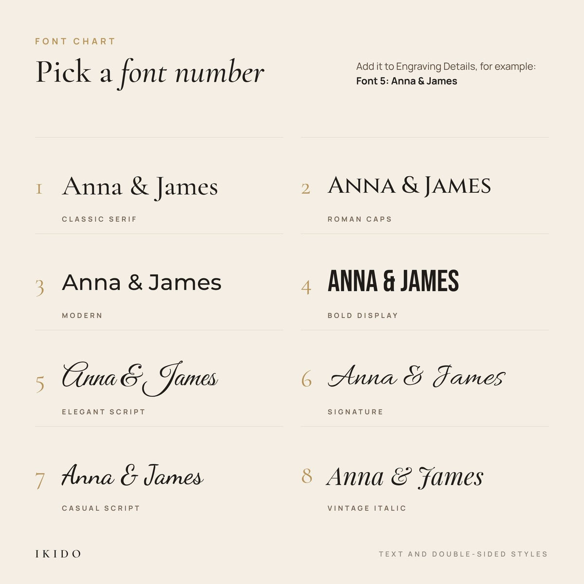 Personalized Engraved Whiskey Tumbler, font chart