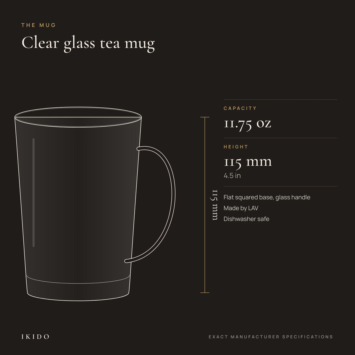 Personalized Engraved Glass Tea Mug, dimensions and specifications
