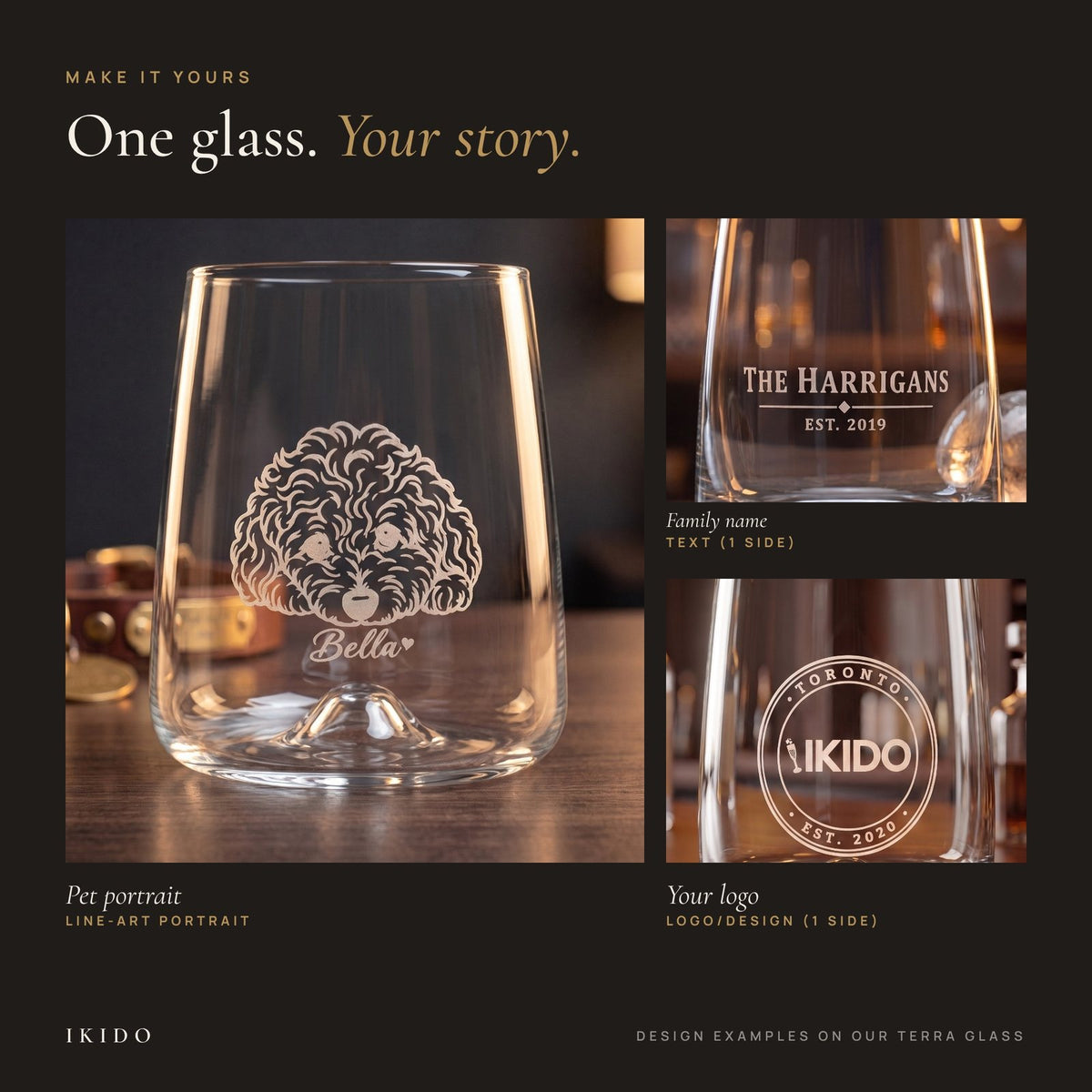 Personalized Engraved Stemless Wine Glass, personalization examples