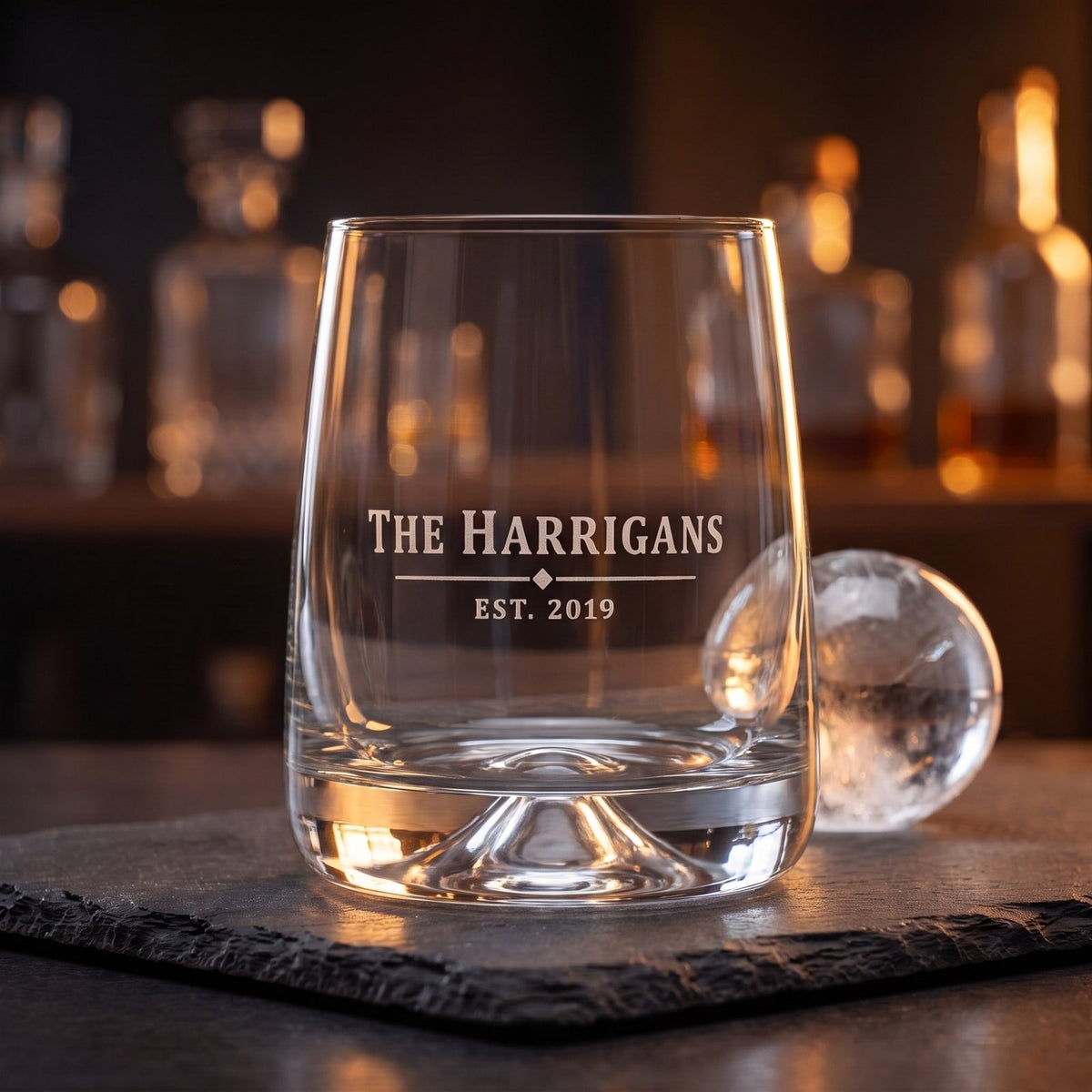 Personalized Engraved Stemless Wine Glass, engraved family name lifestyle